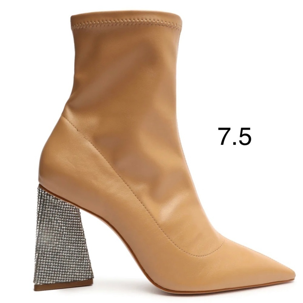SCHUTZ Cyrus Napa Leather Bootie Light Nude Rhinestone Heel 7.5B